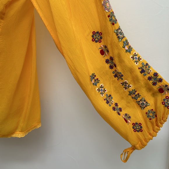 Johnny Was | L | Zeru Blouse | Yellow Button-down | Embroidered | Sunset - Picture 6 of 12